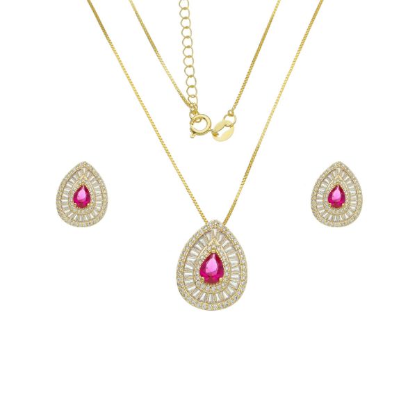 Imagem de Conjunto pedra gota zircônia pink  - 1101252 