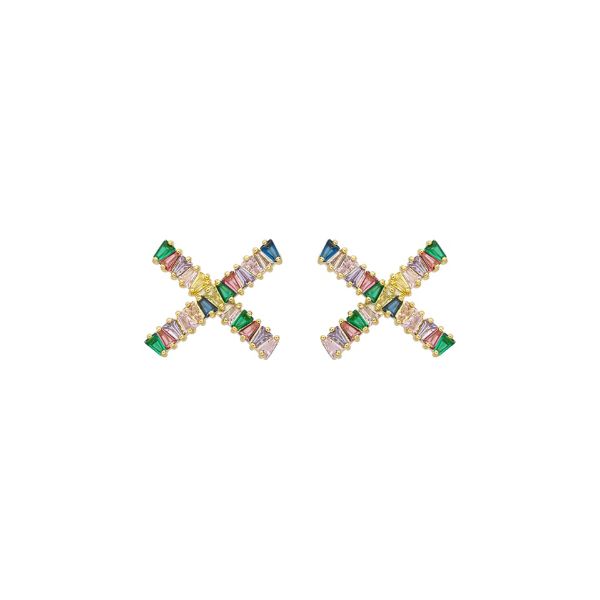 Imagem de Brinco formato X zircônia colorida - 0528984