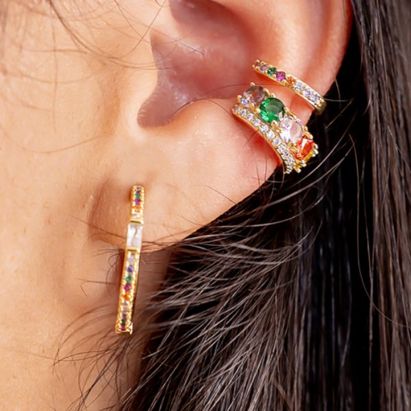 Imagem de Kit Brinco argola click zircônia - 0525472 Cores