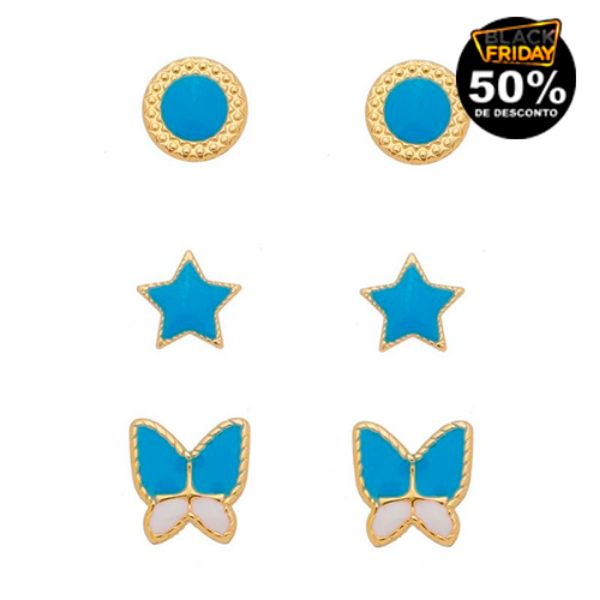 Imagem de Brinco trio estrela e borboleta azul - 0523847